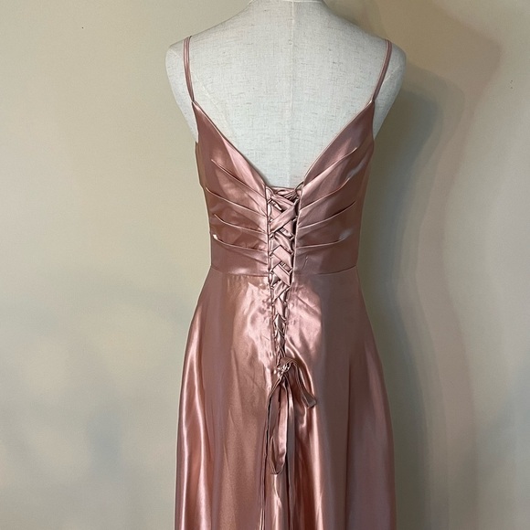 Satin Pink Dress With Corset Back - Picture 7 of 11